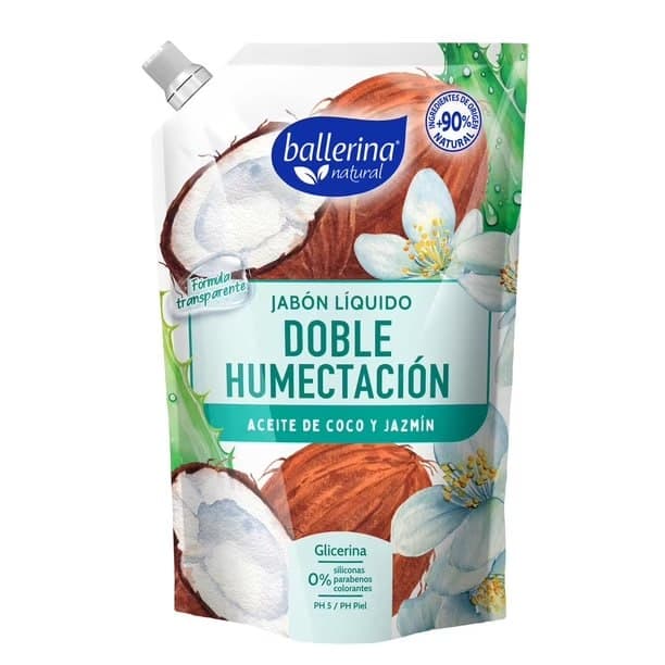 Jabon Liquido Ballerina Doble Humectacion aceite de coco y jazmin
